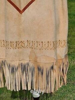 Vintage Suede Leather Hand Drawn horses Native Western Poncho 70s fringe boho