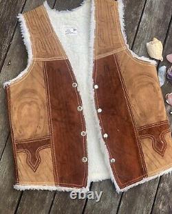Vintage Suede Leather Western Boho Vest Horse Cacti Sz 8-10 Sml/ Med Bluesfest