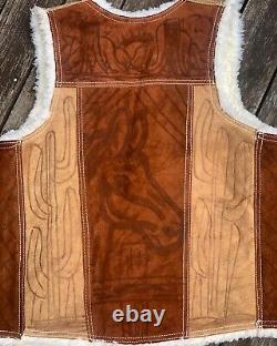 Vintage Suede Leather Western Boho Vest Horse Cacti Sz 8-10 Sml/ Med Bluesfest