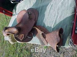 Vintage TEX TAN OF YOAKUM Texas Sm Leather Horse Saddle 414 Used w Stirrups 11