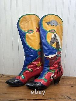 Vintage Texas Oil Well Armadillo Horse Longhorn Western Cowboy Boots Women 7 B