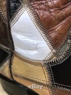 Vintage Tony Lama Patch Work Cowboy Boots El Paso TX Made USA Men's 11 D READ