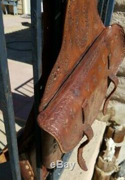Vintage Tooled Brown Leather Horse or Motorcycle Saddle Bag Bags