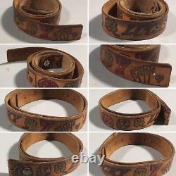 Vintage Tooled Leather Belt Gambling Theme Lucky 7 Clover Cards Horse Shoe Dice