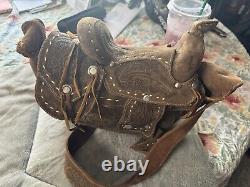 Vintage Tooled Leather Horse Saddle Purse Made In Mexico