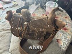 Vintage Tooled Leather Horse Saddle Purse Made In Mexico