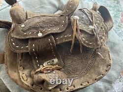 Vintage Tooled Leather Horse Saddle Purse Made In Mexico