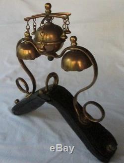 Vintage Triple Brass Bells on Leather Mount Horse Harness-Show, Parade, Sleigh