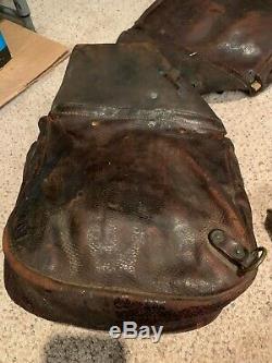 Vintage US Cavalry/ Mail Leather Saddle Bags- Canvas Lining- WW1 Era