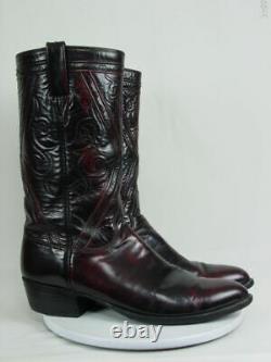 Vintage USA LUCCHESE Men 10.5-D Burgundy Leather Western Horse Cowboy Boots
