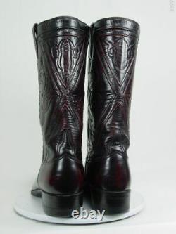 Vintage USA LUCCHESE Men 10.5-D Burgundy Leather Western Horse Cowboy Boots