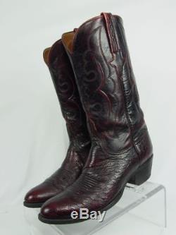 Vintage USA LUCCHESE Men 8-D Black Cherry OSTRICH Western Horse Cowboy Boots