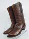 Vintage USA LUCCHESE Men 9-D Brown Goatskin Leather Western Horse Cowboy Boots