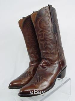 Vintage USA LUCCHESE Men 9-D Brown Goatskin Leather Western Horse Cowboy Boots