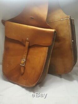Vintage Very Heavy Leather Western Horse Saddle Bags hard sided saddlebags
