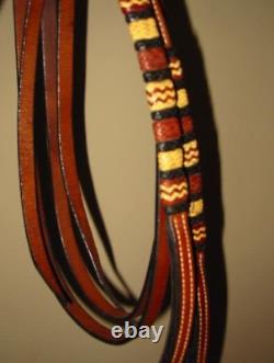 Vintage Weighted Braided Split Leather Western Show Cow Horse Headstall Reins