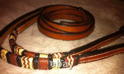 Vintage Weighted Braided Split Leather Western Show Cow Horse Headstall Reins