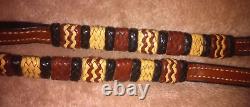 Vintage Weighted Braided Split Leather Western Show Cow Horse Headstall Reins