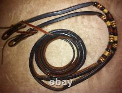 Vintage Weighted Braided Split Leather Western Show Cow Horse Headstall Reins