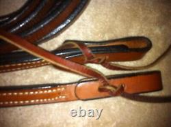 Vintage Weighted Braided Split Leather Western Show Cow Horse Headstall Reins