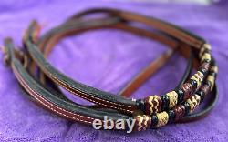 Vintage Weighted Braided Split Leather Western Show Cow Horse Headstall Reins