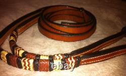 Vintage Weighted Braided Split Leather Western Show Cow Horse Headstall Reins