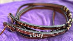 Vintage Weighted Braided Split Leather Western Show Cow Horse Headstall Reins