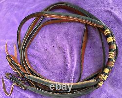 Vintage Weighted Braided Split Leather Western Show Cow Horse Headstall Reins