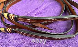 Vintage Weighted Braided Split Leather Western Show Cow Horse Headstall Reins