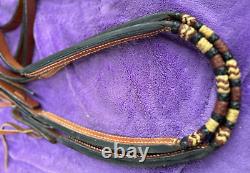 Vintage Weighted Braided Split Leather Western Show Cow Horse Headstall Reins