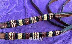 Vintage Weighted Braided Split Leather Western Show Cow Horse Headstall Reins