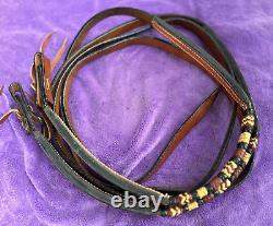 Vintage Weighted Braided Split Leather Western Show Cow Horse Headstall Reins