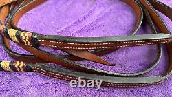 Vintage Weighted Braided Split Leather Western Show Cow Horse Headstall Reins