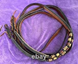 Vintage Weighted Braided Split Leather Western Show Cow Horse Headstall Reins