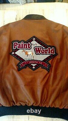 Vintage Western AMIGO'S PAINT WORLD Leather Jacket Coat Horse Ft Worth TX Large