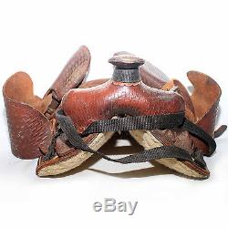 Vintage Western Brown Leather Horse Saddle Bar Stool W. Straps Old Antique