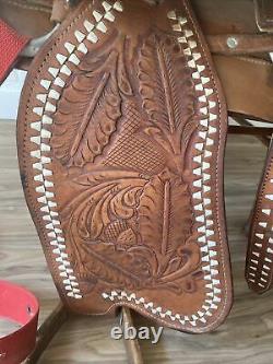 Vintage Western Brown Tooled Leather Cowboy Horse Saddle