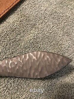 Vintage Western Chip Flint Hammered Crazy Horse Throwing Knife with Leather Sheath