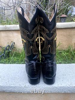Vintage Western Cowboy Boots Cobra Leather Eagle Pass Oeste Black Gold Horse