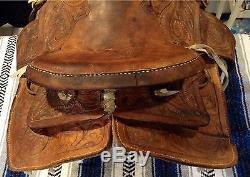 Vintage Western Hand Tooled Leather Horse Saddle Vintage 1940's