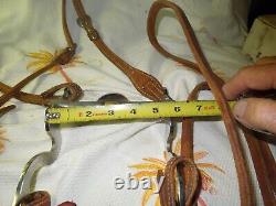 Vintage Western Horse Headstall Sliester Roller Bit, Split Reins, Double Stiched