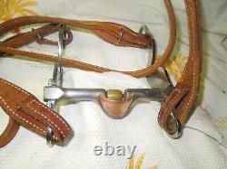 Vintage Western Horse Headstall Sliester Roller Bit, Split Reins, Double Stiched