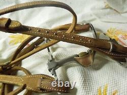 Vintage Western Horse Headstall Sliester Roller Bit, Split Reins, Double Stiched