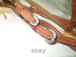 Vintage Western Horse Headstall Sliester Roller Bit, Split Reins, Double Stiched