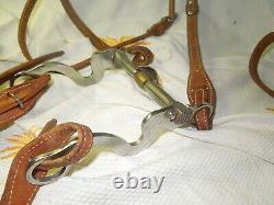 Vintage Western Horse Headstall Sliester Roller Bit, Split Reins, Double Stiched