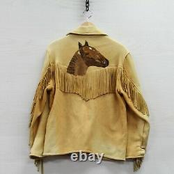 Vintage Western Leather Fringe Tassle Jacket Womens Large Embroidered Horse