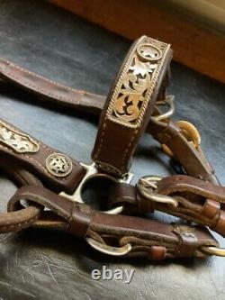 Vintage Western Leather Halter with Sterling Silver Overlay