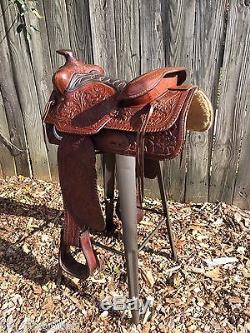 Vintage Western Leather Horse Saddle Bar Stool / Rustic Decor/ Big Horn Barstool