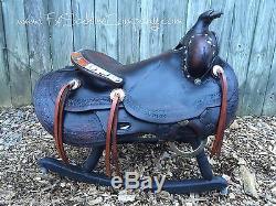 Vintage Western Leather Horse Saddle Rocker / Rustic Decor / Kids Gaming Chair