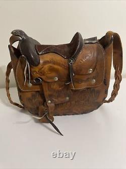 Vintage Western Pattern Cowgirl Leather Horse Saddle Shoulder Bag Purse Mexico
